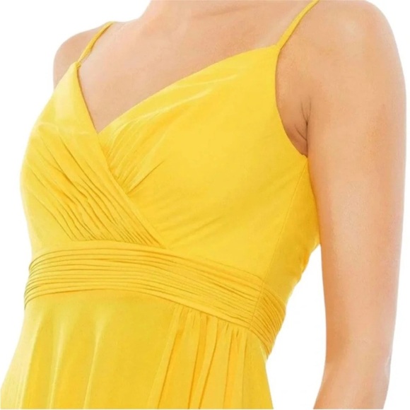 NWT Mac Duggal Ieena Spaghetti Strap High Low Chiffon Dress 6 Mango Yellow - Picture 2 of 10